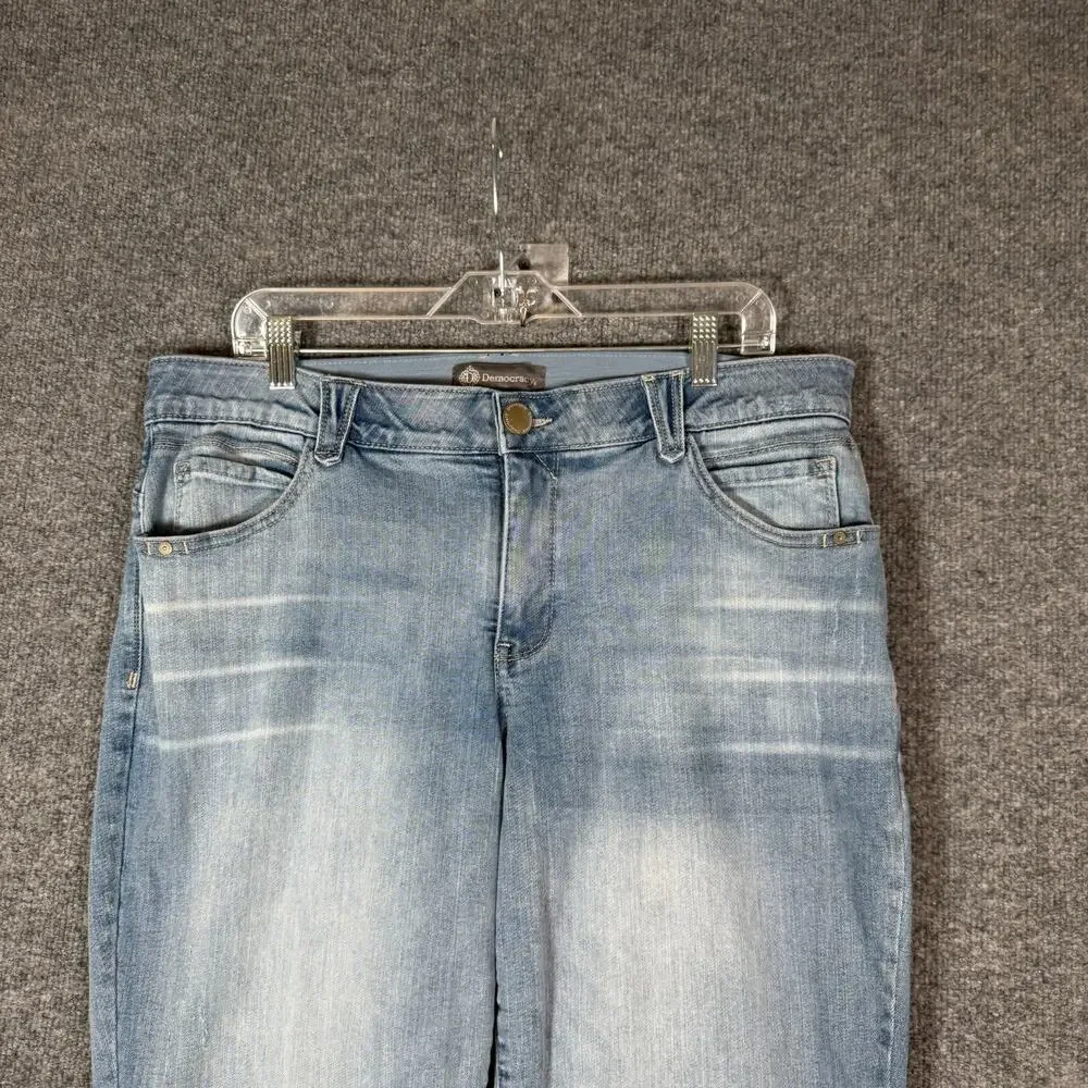 Democracy Jeans Womens 16 Blue Denim AB Technology Cropped Frayed Hem Light Wash